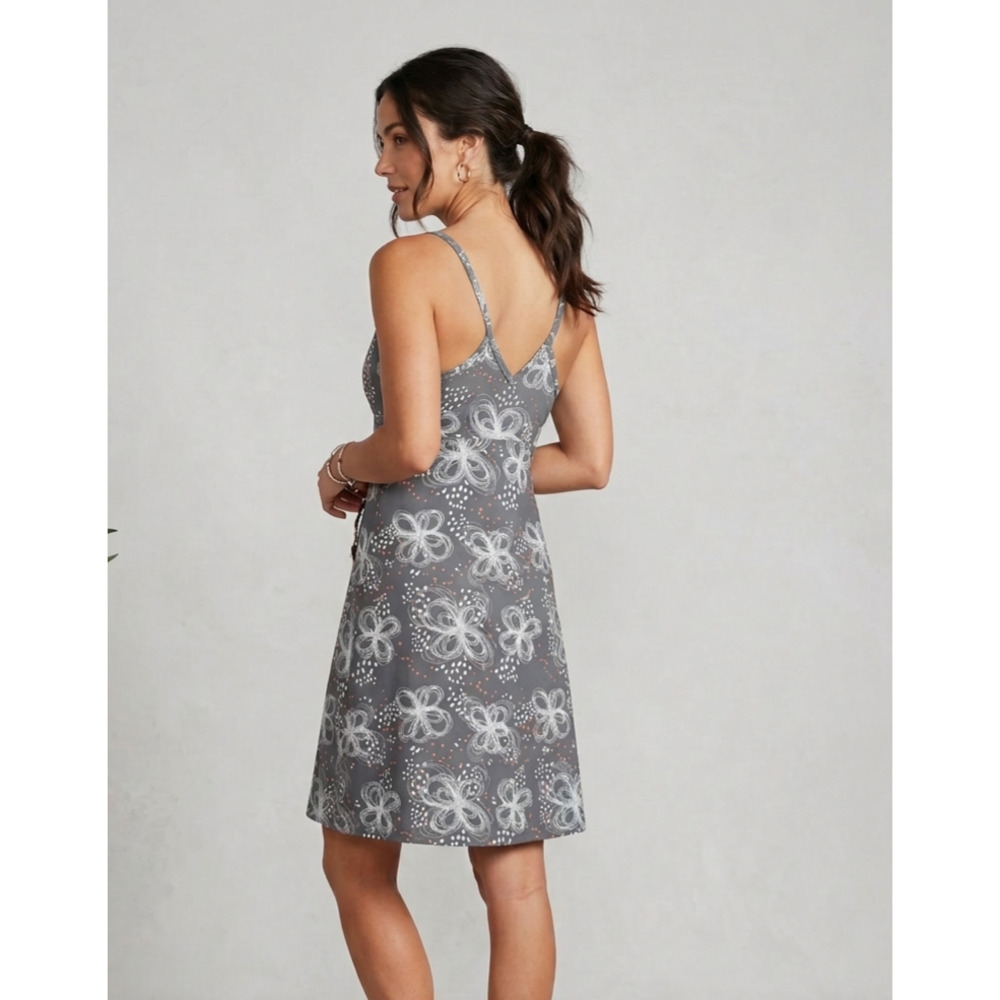 Melika‎ Floral Activewear Strappy Back Athletic Sun Dress Grey Medium